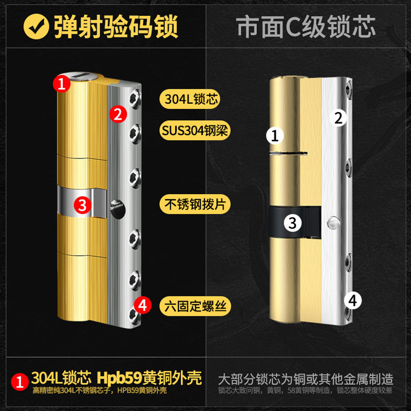 美利保锁芯防盗门家用超C级通用型正品锁芯第九代全铜通大门锁芯