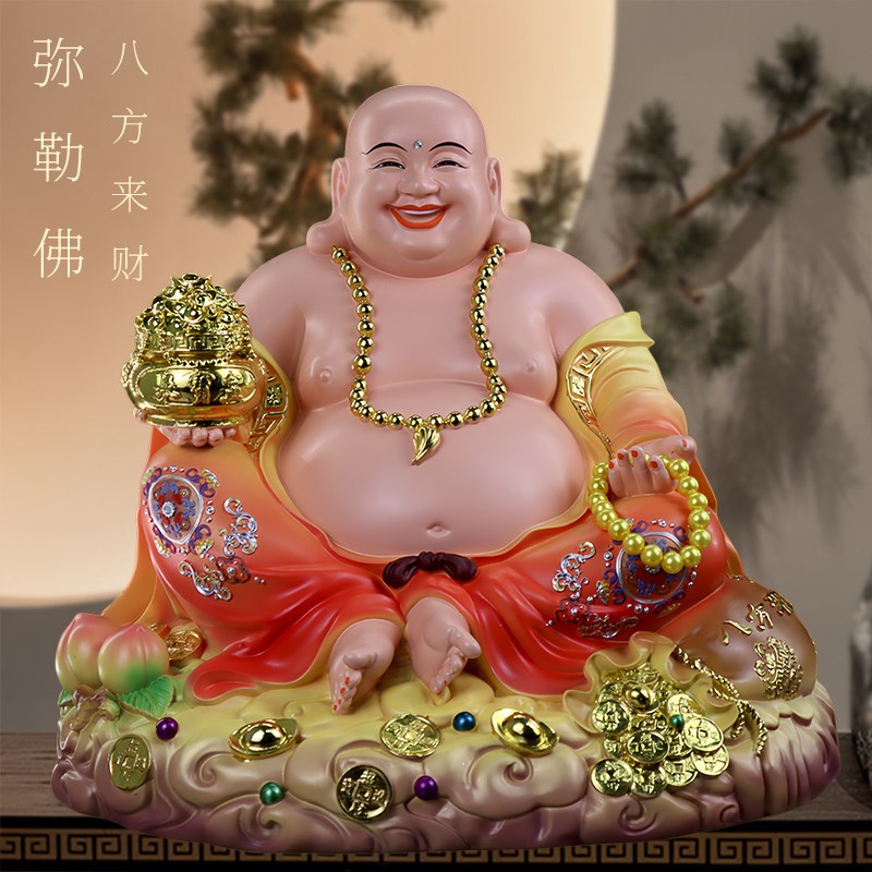新款大肚弥勒佛菩萨神像宽体笑佛招财家用供奉树脂摆件公司店铺