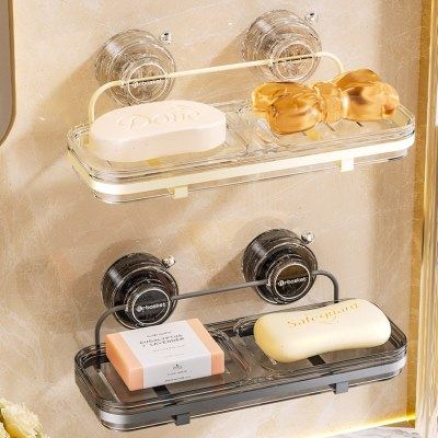 吸盘皂盒壁挂式免打孔家用轻奢卫生间墙上沥水置物架双格香皂盒,家庭/个人清洁工具,皂盒,淘宝优惠券,粉丝福利购,淘宝优惠卷