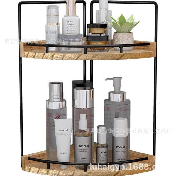 木制浴室台面架双层木制角落架复古烧色木制置物架铁木结合储物架,收纳整理,化妆品收纳架,淘宝优惠券,粉丝福利购,淘宝优惠卷