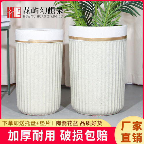 陶瓷花瓶大口径发财树专用盆高腰直筒圆柱欧