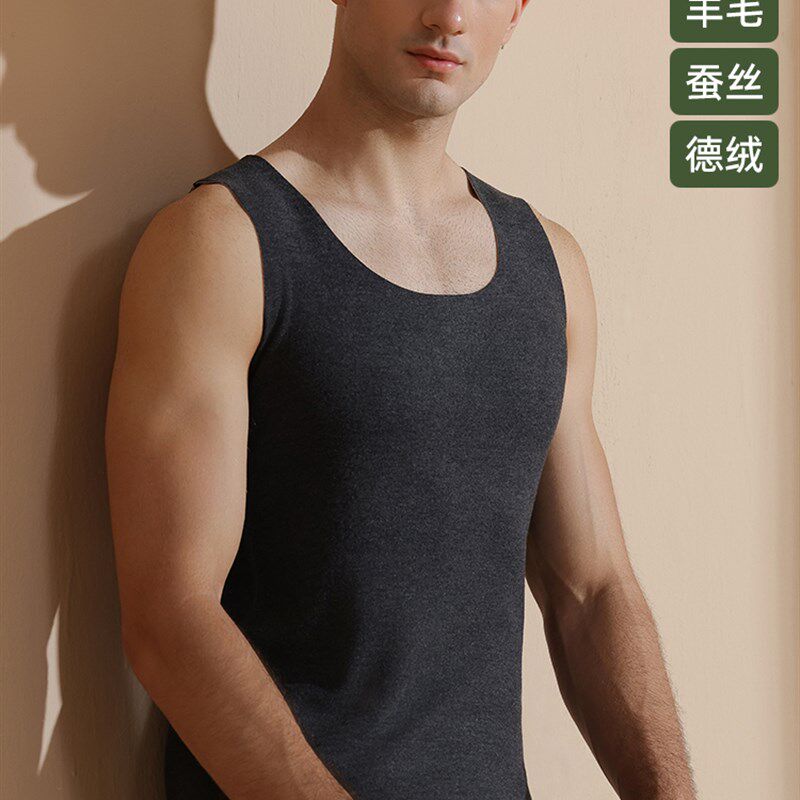 Calineknife桑蚕丝羊毛保暖背心男德绒发热加绒加厚无痕打底冬季