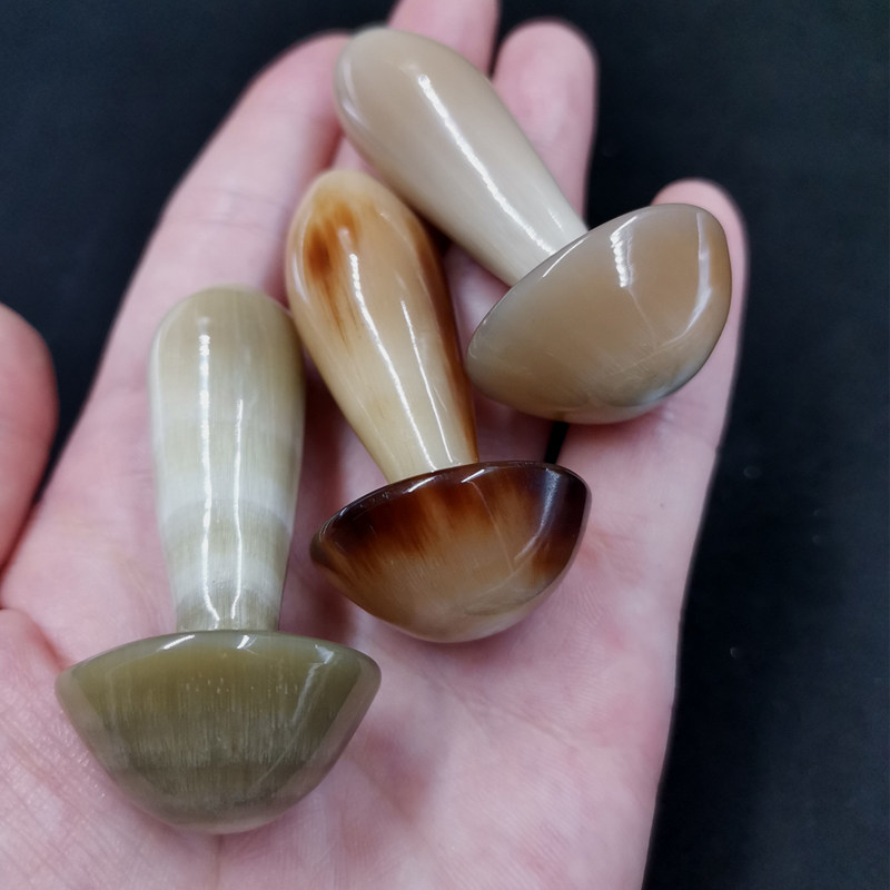 天然牛角小蘑菇拨筋点穴按摩眼刮眼霜导入棒淡黑眼圈眼美容棒