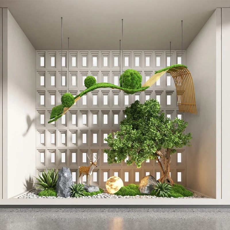 仿真绿植造景竹子室内景观假植物组合装饰庭院大型楼梯下仿生假树
