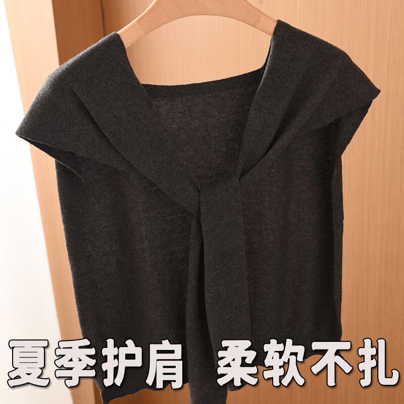 春夏100%纯羊毛针织小披肩女打结纯色羊绒外搭坎肩空调房保暖围巾