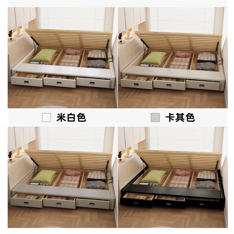 无床头榻榻米床小户型气压高箱带抽屉储物空间可定制任意尺寸床架图片