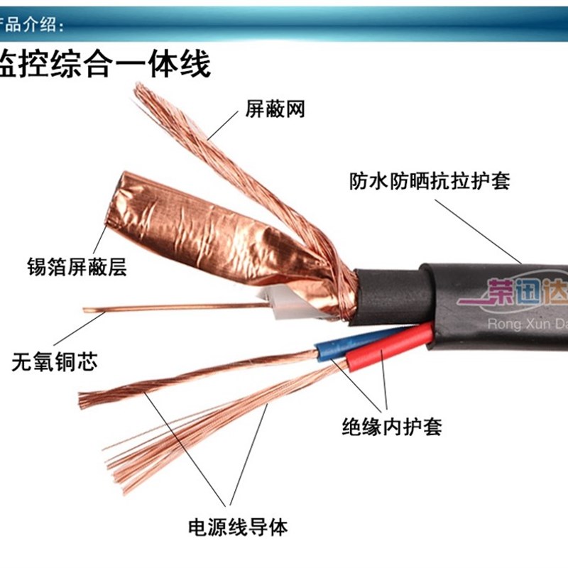 包邮 75-3监控线带电源一体线纯铜芯100米 75-5监控视频综合线
