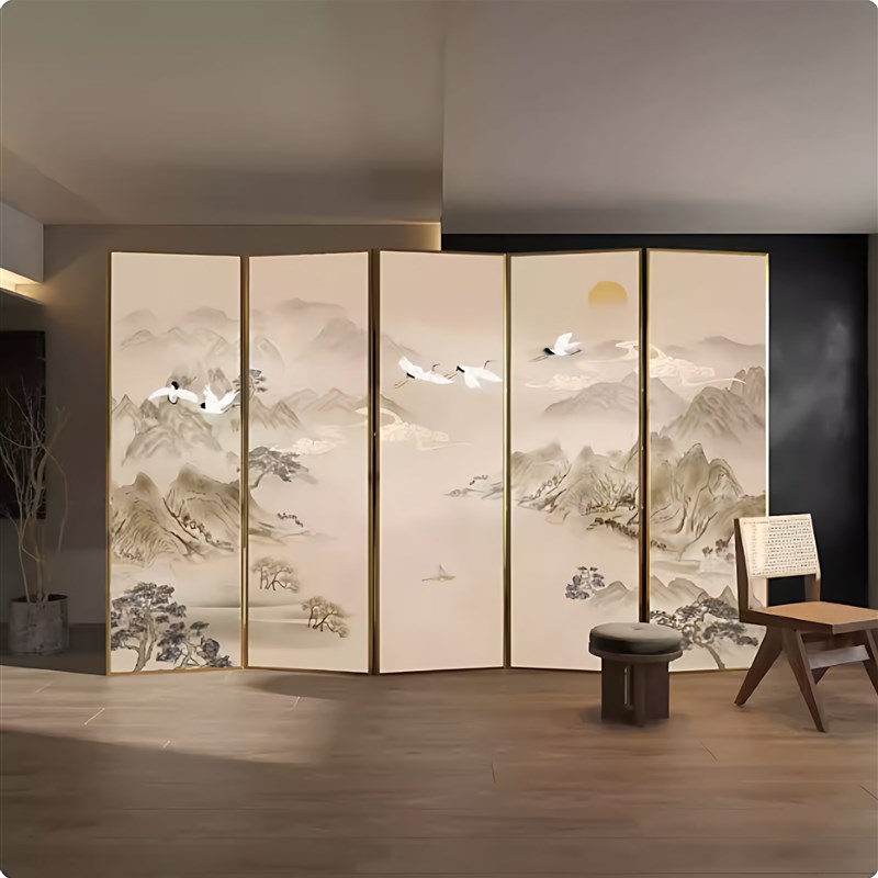 新中式山水新款铝合金屏风隔断客厅办公室玄关入户门隔断移动遮挡