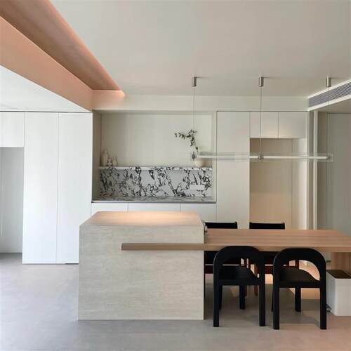 意式极简岛台餐桌一体可伸缩岩板家用中岛台一体桌大户型高端轻奢