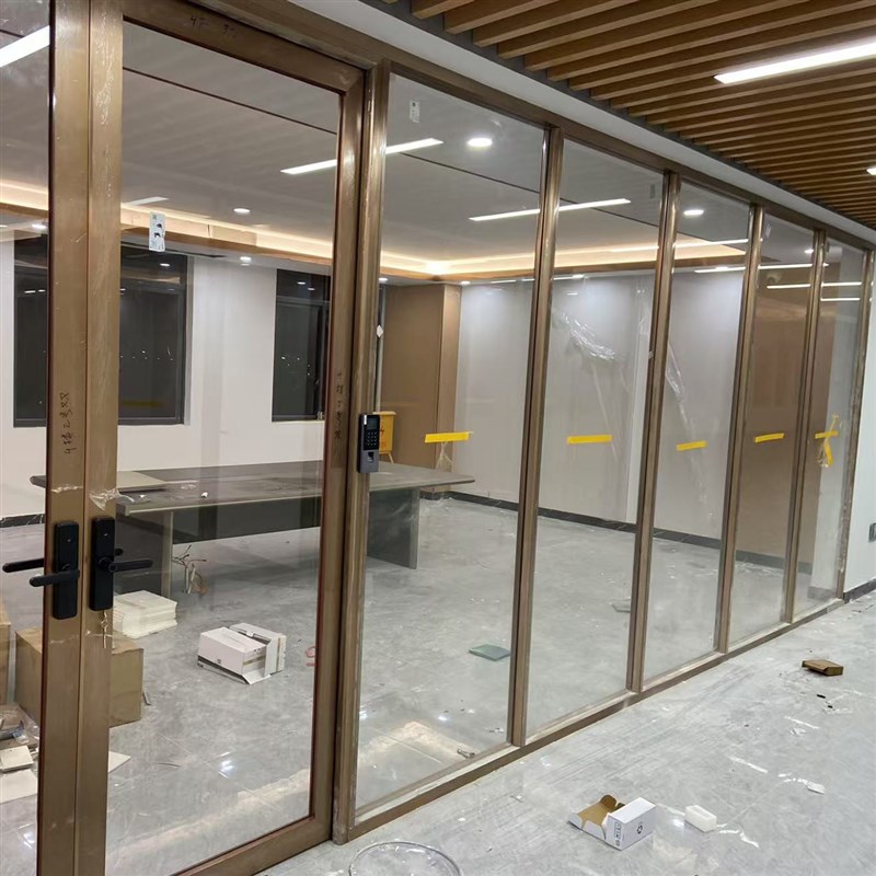 办公室玻璃隔断墙中空百叶隔音高隔间防火铝合金钢化磨砂简约隔断