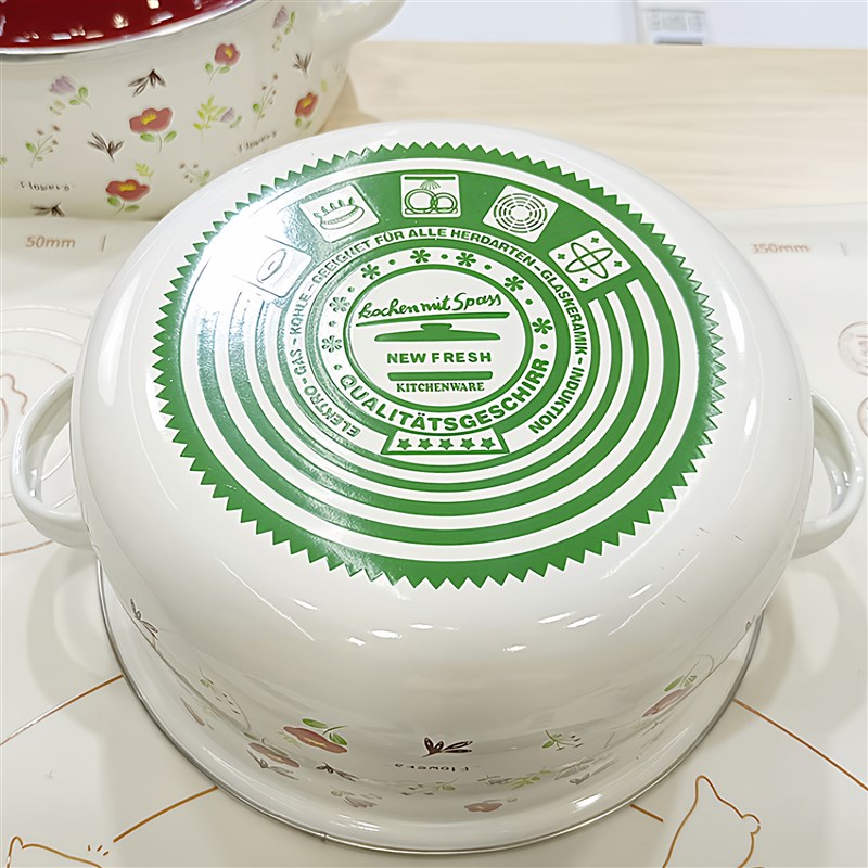 珐琅搪瓷汤锅2L3L加厚炖锅带盖双耳火锅家用平底锅燃气电磁炉通用