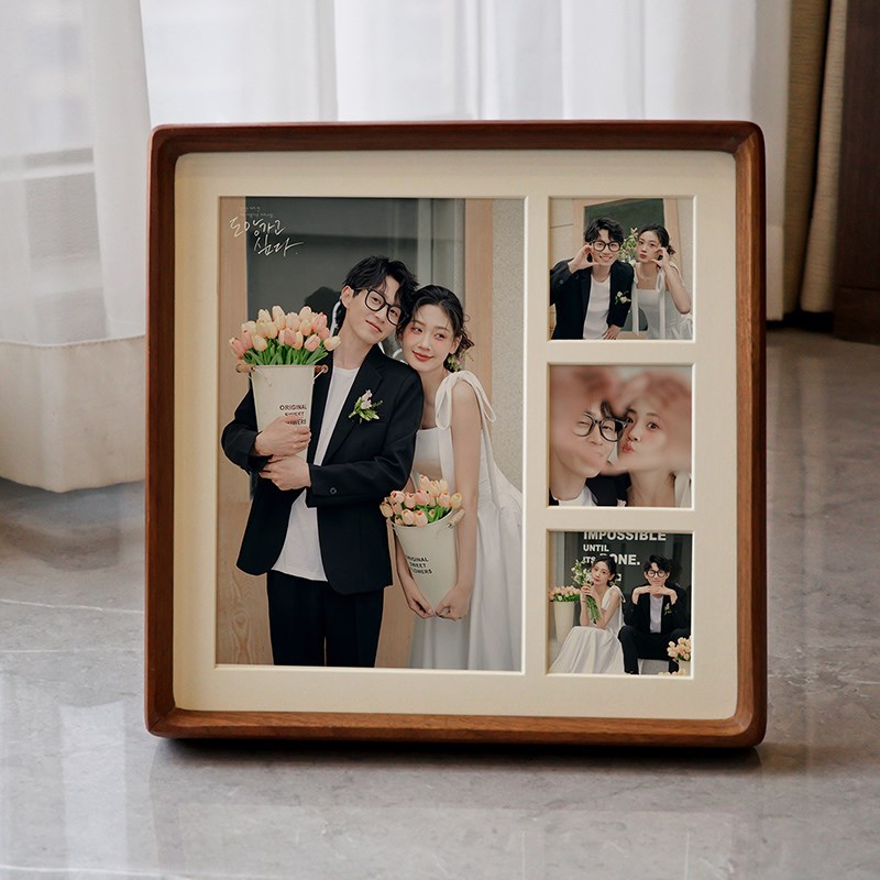 实木相框小九宫格diy定制情侣婚纱照亲子宝宝B超照片打印实木画框
