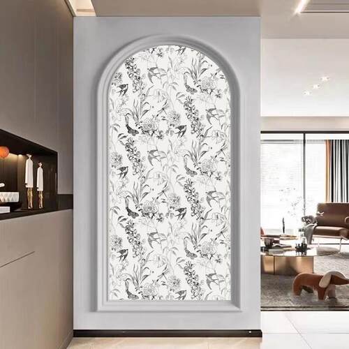 入户法式壁纸玄关拱形壁画欧式背景墙装饰画走廊过道卧室客厅壁布