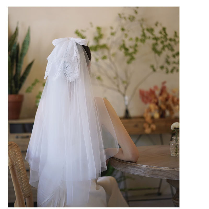 新娘结婚头纱头饰气质蕾丝复古森系婚礼轻婚纱女短款简约拍照道具