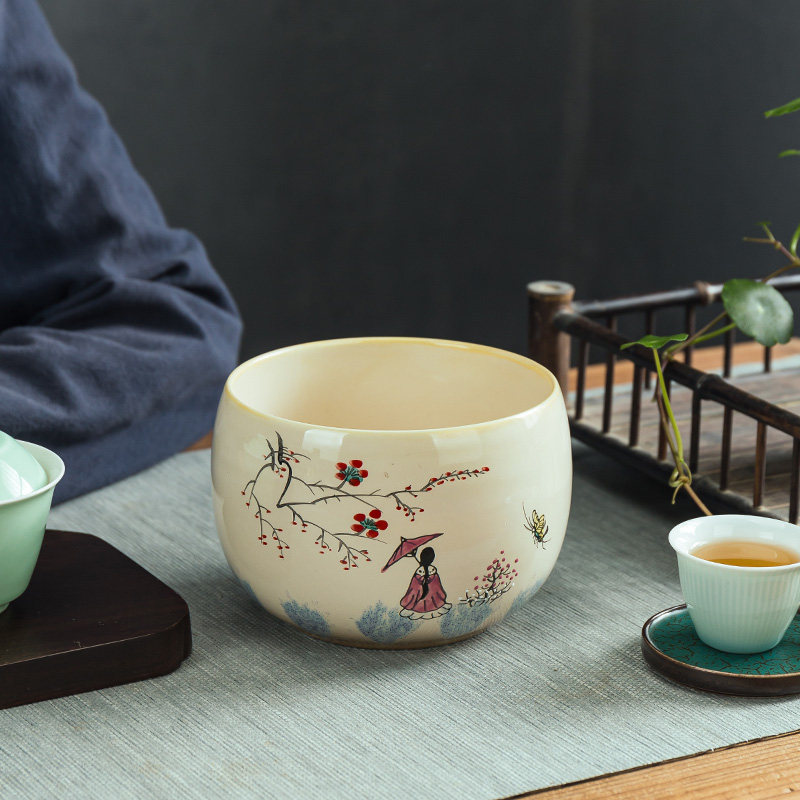 手绘茶渣缸陶瓷茶洗杯子窑变茶渣缸家用茶具配件笔洗杯洗大号水盂
