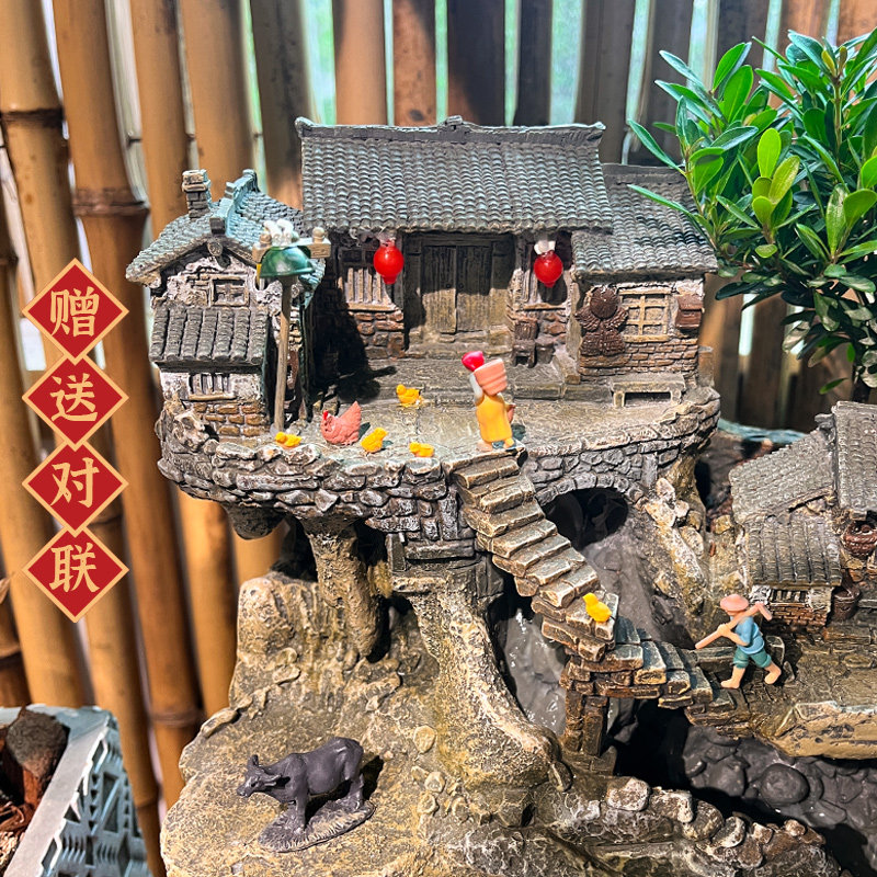 庭院中式流水鱼缸 树脂生态循环鱼缸 古法养鱼水循环缸