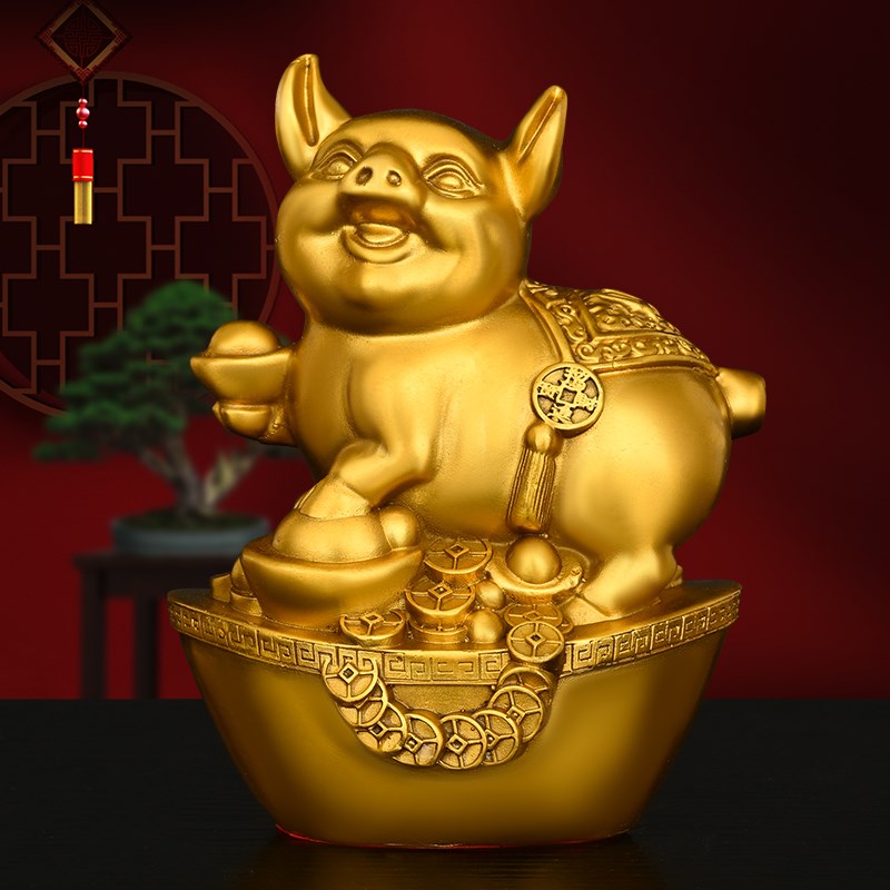 全黄铜亥猪摆件金猪报喜金钱元宝猪家居吉祥物工艺礼品摆饰装饰开