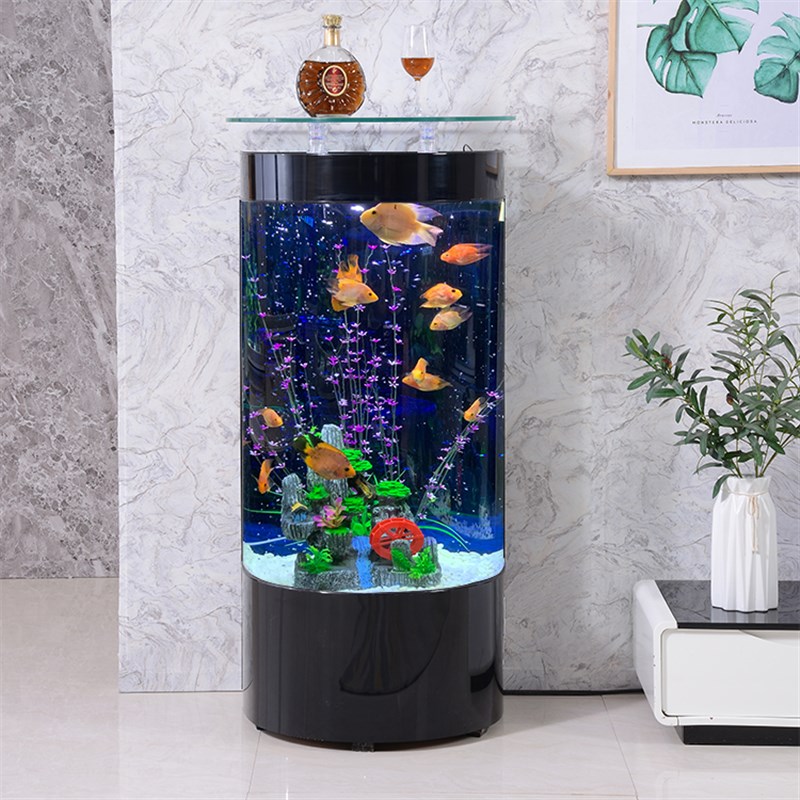 轻奢鱼缸客厅家用电视柜旁中型半圆形落地玻璃生态水族箱2023新款