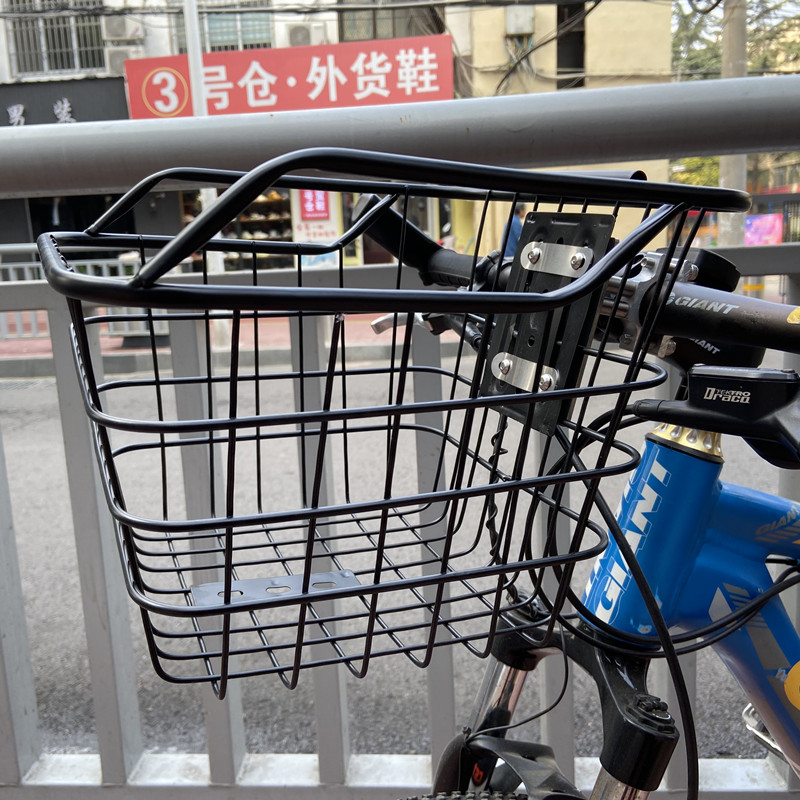 前挂篮子铁车筐框带盖子山地运动自行配件车把篓子书包篮固定支架