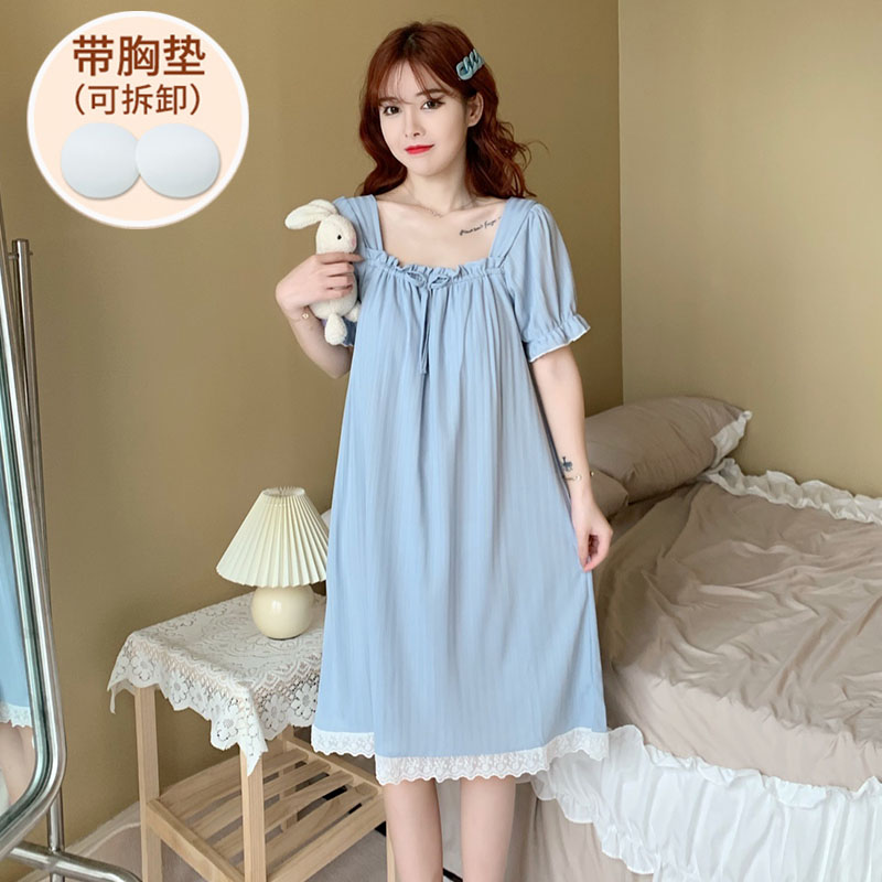 带胸垫睡裙女夏季冰丝莫代尔加大码300斤孕妇连体裙夏天薄款睡衣