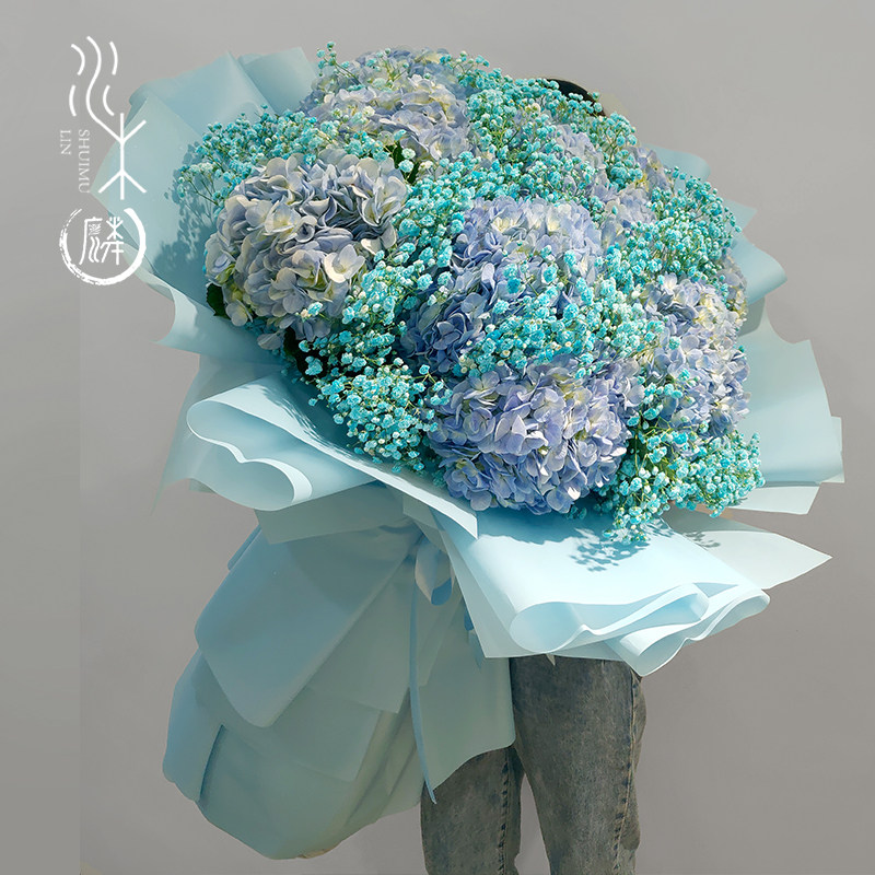 闺蜜女友生日超大绣球花束满天星玫瑰花混搭鲜花速递同城重庆花店