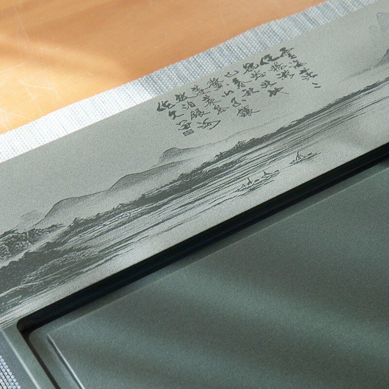 乌金石茶盘家用排水干泡台石头茶台新中式现代简约茶海托盘影雕石