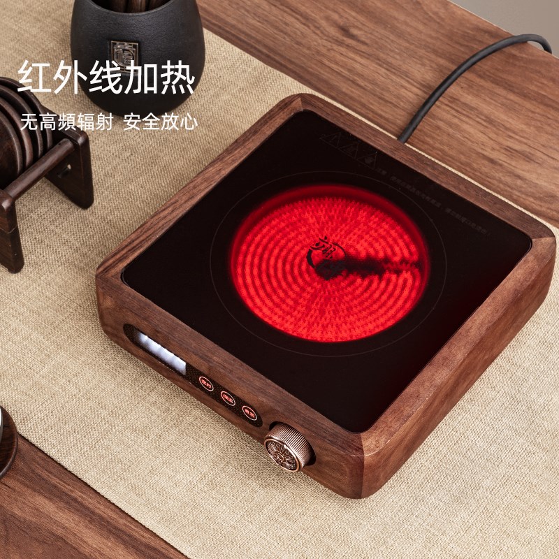 进口胡桃木电陶炉煮茶器全自动玻璃电热烧水壶电磁炉小型茶炉超薄