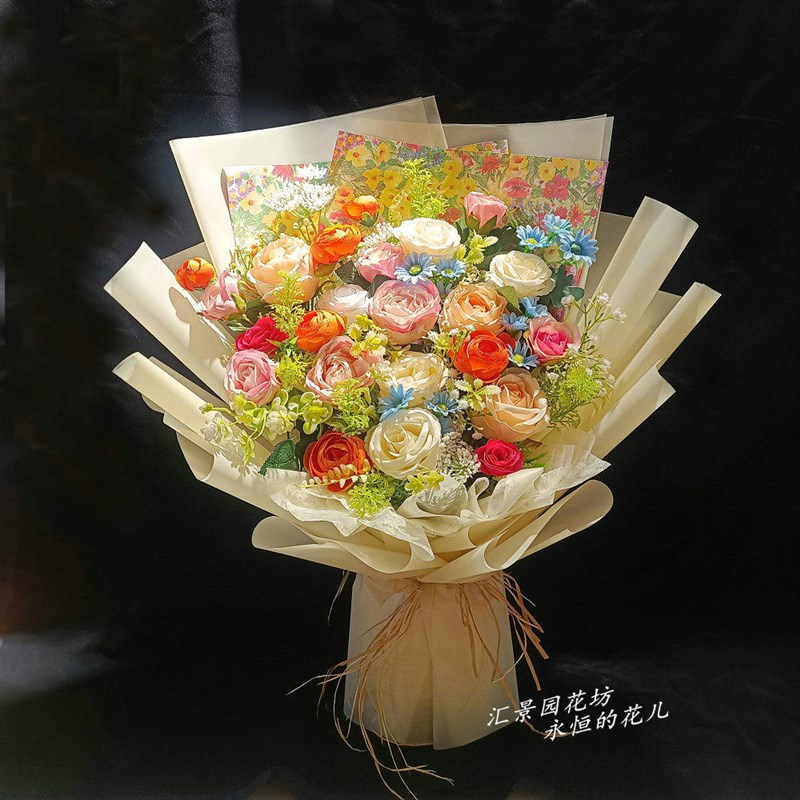 仿真花束交车花手捧颁奖成品大束永生花拍照毕业季轻奢绣球玫瑰