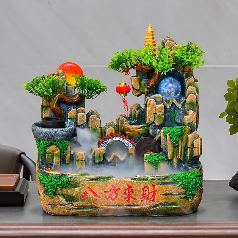 假山流水生财摆件喷泉中式家居桌面摆放装饰树脂创意乔迁开业礼品