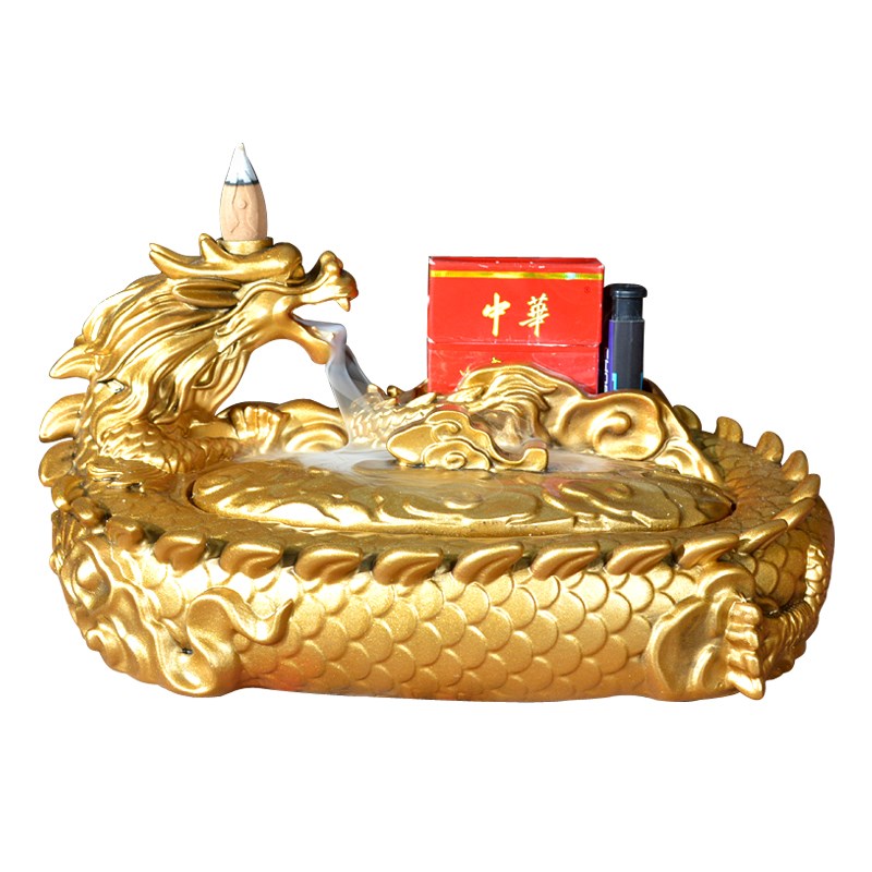 浮雕龙大号烟灰缸带盖时尚创意家居工艺品桌面摆件办公室防风烟盅