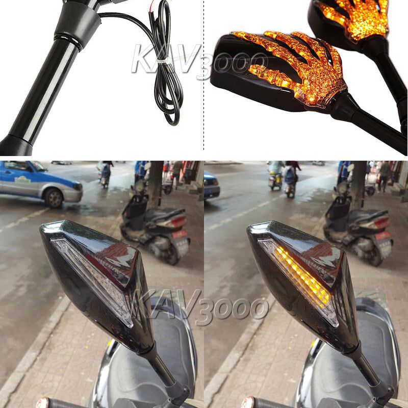 摩托车改装带LED转向灯后视镜街车太子巡航踏板车反光镜8mm/10mm