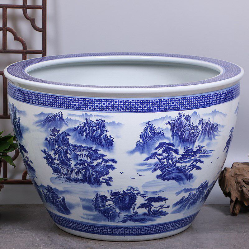 景德镇陶瓷荷花睡莲养金鱼缸青花大号专用水盆客厅阳台庭院盆栽缸