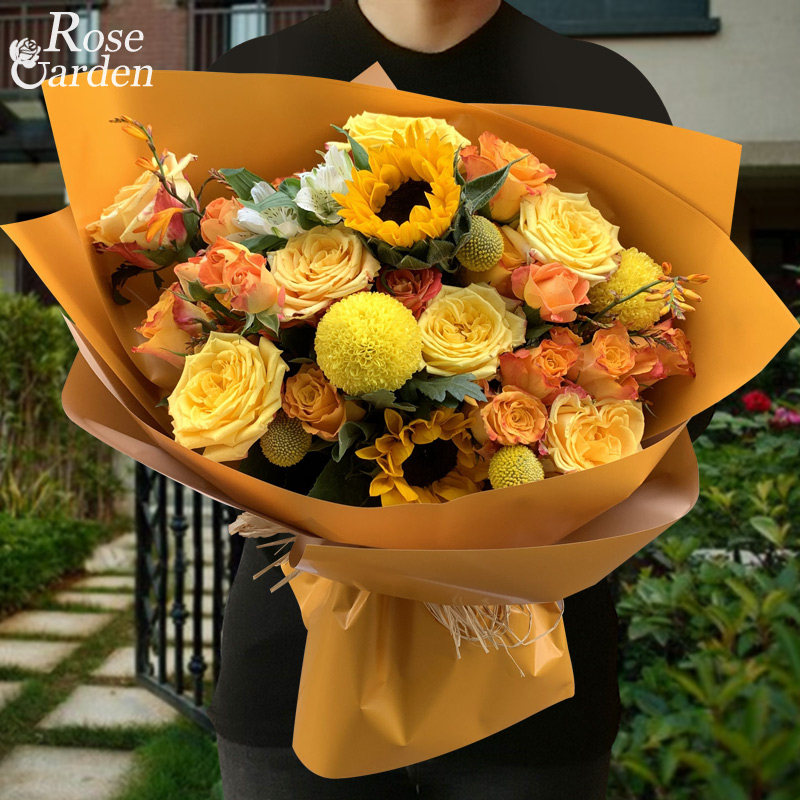 杭州鲜花速递同城向日葵玫瑰花混搭花束男士生日花店配送上门爱人