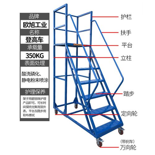 仓库登高车超市货架理货上货平台梯子可移动式踏步梯注塑机上料梯