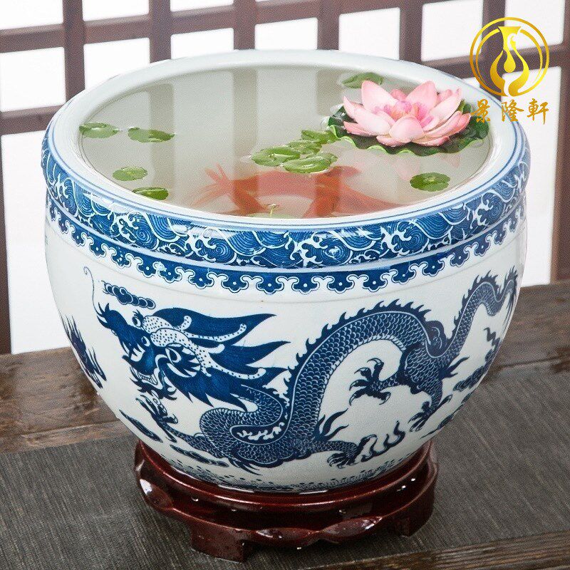 景德镇陶瓷鱼缸大号青花金鱼乌龟缸盆睡碗莲水仙荷花盆缸槟榔盆钵