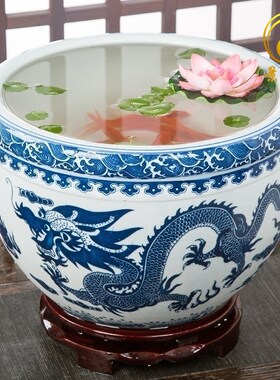 景德镇陶瓷鱼缸大号青花金鱼乌龟缸盆睡碗莲水仙荷花盆缸槟榔盆钵