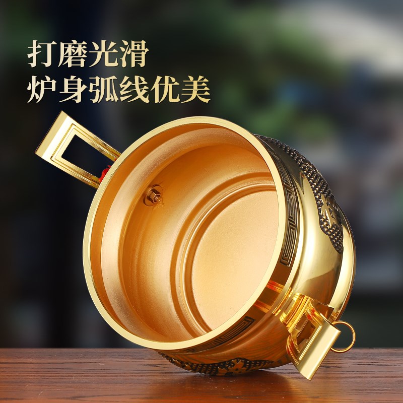 双耳香炉纯黄铜合金上香家用室内香薰烧线香的插供奉财神爷专用炉