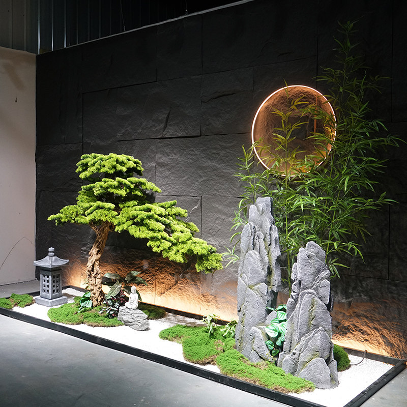 定制中式仿真迎客松室内造景设计假罗汉松树软装绿植搭配盆景摆件