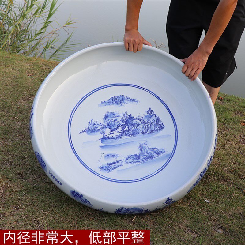 景德镇陶瓷鱼缸乌龟盆假山吸水石盆景大号特大上水石盆青花瓷立柱