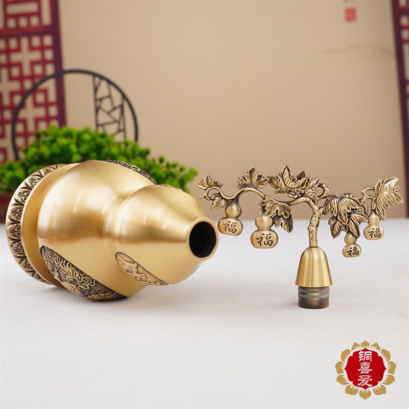 铜麒麟葫芦摆件镇宅招财客厅纯黄铜葫芦开口空心特大家宅平安胡芦
