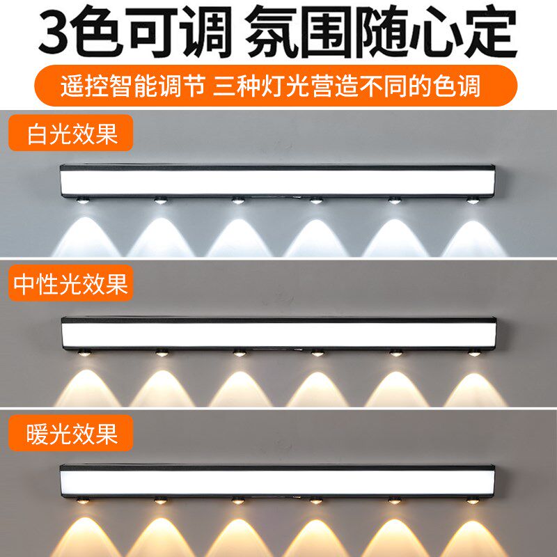 新款太阳能壁灯室外防水免布线感应长条灯别墅庭院花园围墙洗墙灯