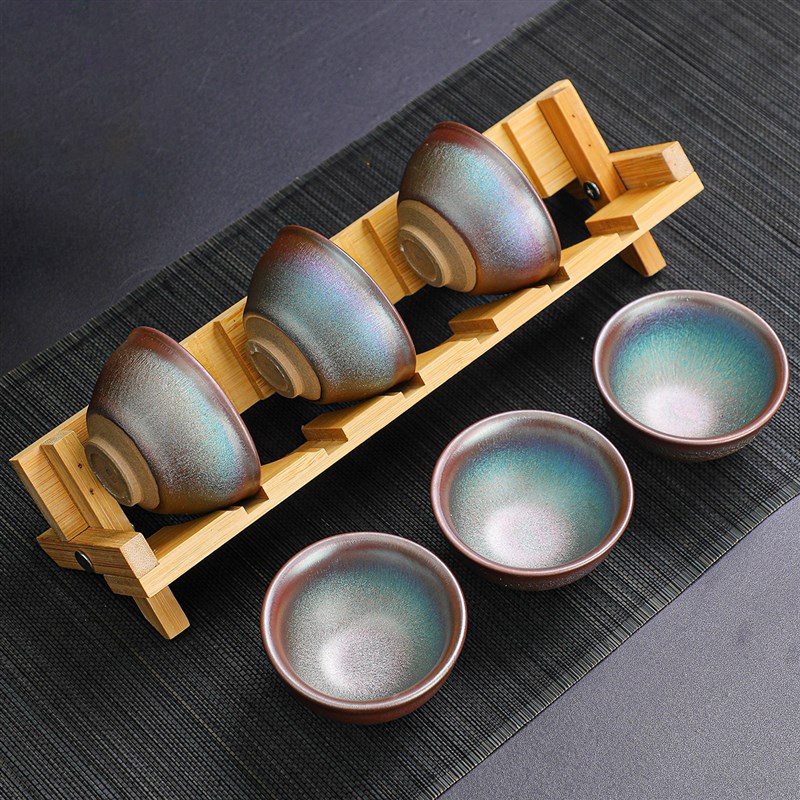 彩金建盏小茶杯茶盏套装功夫茶具手工一口盏杯铁胎建窑茶碗6只装