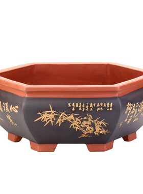 精品紫砂六方花盆大口径雀梅黄杨海棠老桩盆景盆古典透气厂家自营
