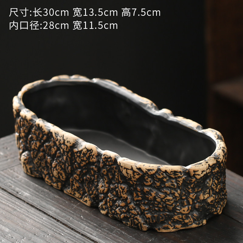 水仙花无孔花盆陶瓷室内仿石头鱼缸水培盆景家居创意铜钱草碗莲盆