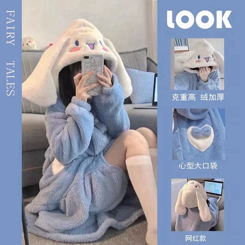 珊瑚绒睡衣女冬季2024新款男士加厚秋冬睡裙长睡袍套装家居服加绒