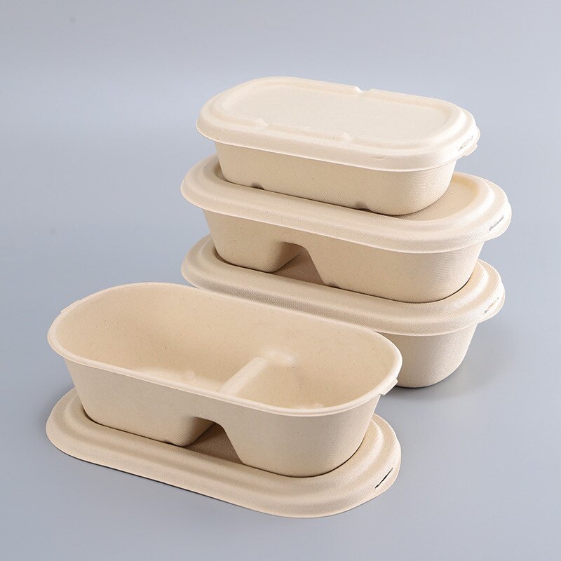 一次性饭盒可降解餐盒轻食沙拉盒便当盒环保纸浆外卖打包盒长方形