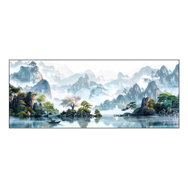 山水风景钻石画2024新款手工钻石贴画客厅大气流水生财满钻砖石画