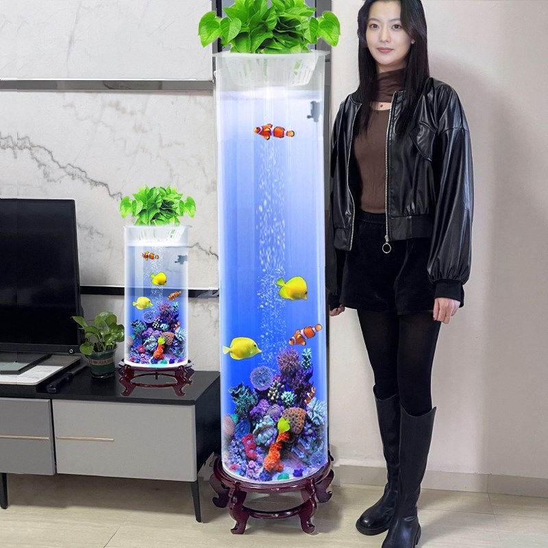 圆柱形鱼缸奢逸客小型立式落地金鱼缸生态自动过滤水族箱免换水