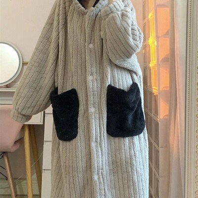 珊瑚绒睡袍女冬款长款加厚加绒睡衣冬季2024新款家居服套装秋冬天