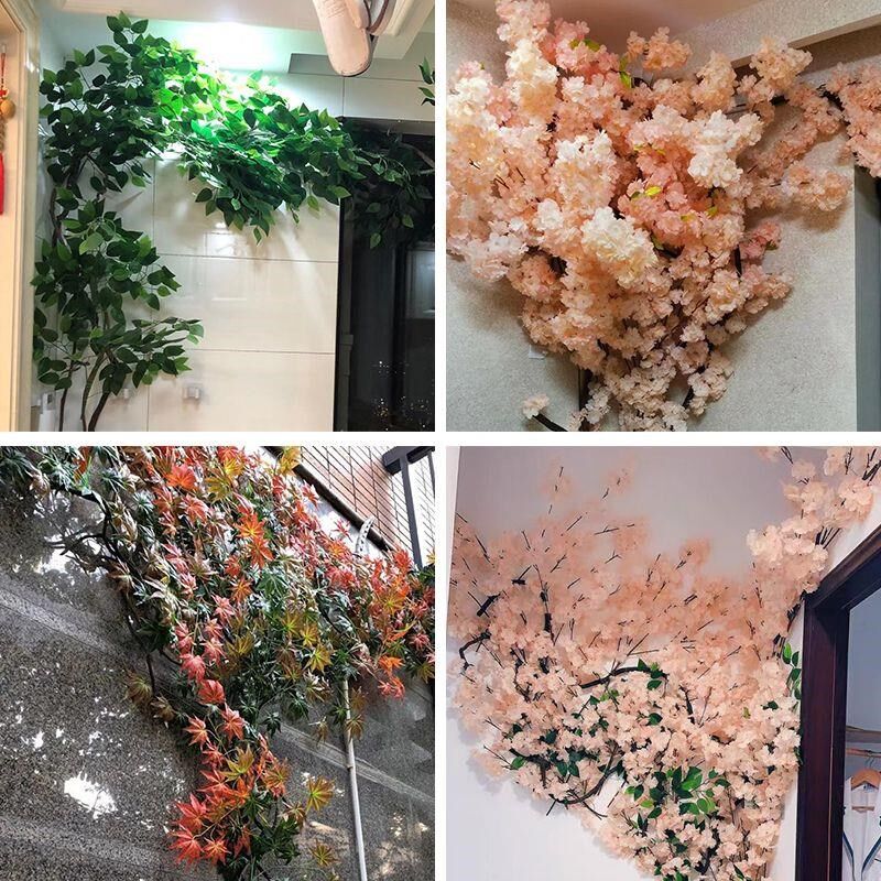 仿真树叶树枝树藤假叶子客厅室内绿植藤蔓假花藤条吊顶植物墙装饰